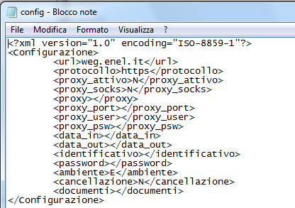 WebEDI Scambio elettronico documi Dopo aver chiuso e salvato il file CliSoap.bat, chi sta installando per la prima volta il cli SOAP, tramite un editor di testo, deve compilare il file config.