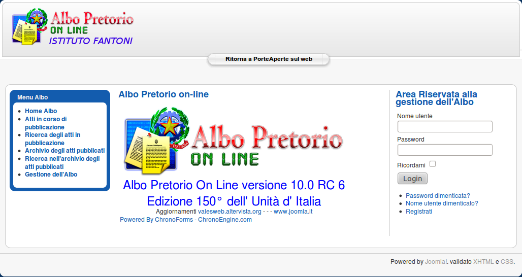 Albo Pretorio On-line per la versione 1.5 Le istruzioni per l'installazione sono all indirizzo: http://www.joomla.it/component/k2/item/60-albo-pretorio-on-line-by-vales.html NB.