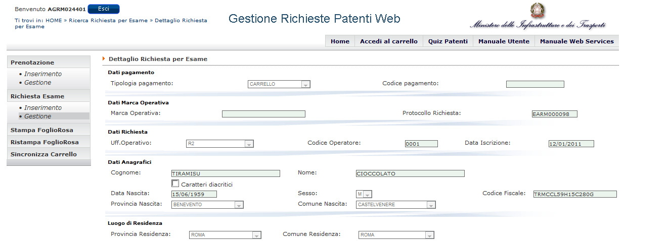 La richiesta annullata assumerà lo stato ANNULLATO DA AG-AU CON CREDITO. L annullamento sarà possibile solo entro il giorno di effettuazione del pagamento. 5.