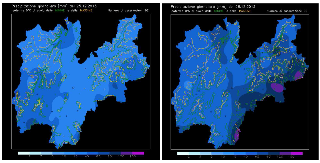 CMCC Research Papers 06 Figure 6: Daily precipitation values (mm/day) between 00:01 of the 26th of December 2013 and the 00:00 of the 27th over the Veneto region. Available at http://www.arpa.veneto.
