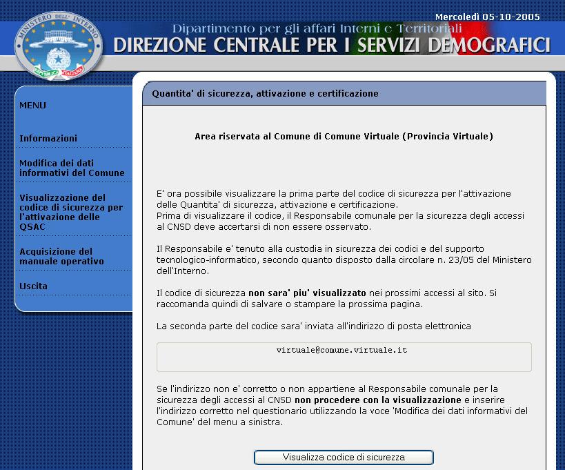 Figura 17 Per visualizzare il codice di sicurezza fare click