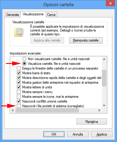 18 Procedura per Windows 8 Aprire il Pannello di controllo di Windows, passare a visualizzazione classica e cliccare due volte sull'icona Opzioni cartella, in alternativa aprire Computer o qualsiasi