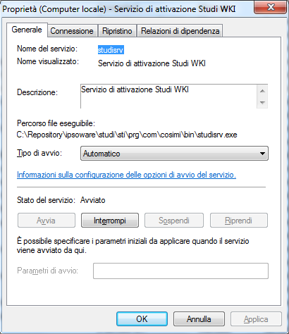 Problematiche Server Servizio studi non attivo Il servizio studi per la suite Ipsoa si trova nel seguente path : [pathserver]\..\studi\sti\prg\com\cosimi\bin\studisrv.