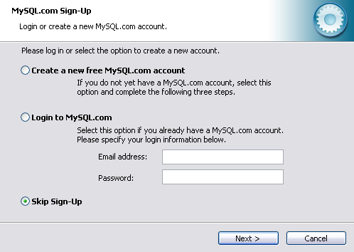Ora ci viene proposto di registrarci al sito MySQL.