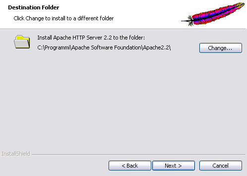 Adesso ci viene data la possibilità di scegliere in quale cartella installare Apache. Accettiamo quella che ci viene proposta.