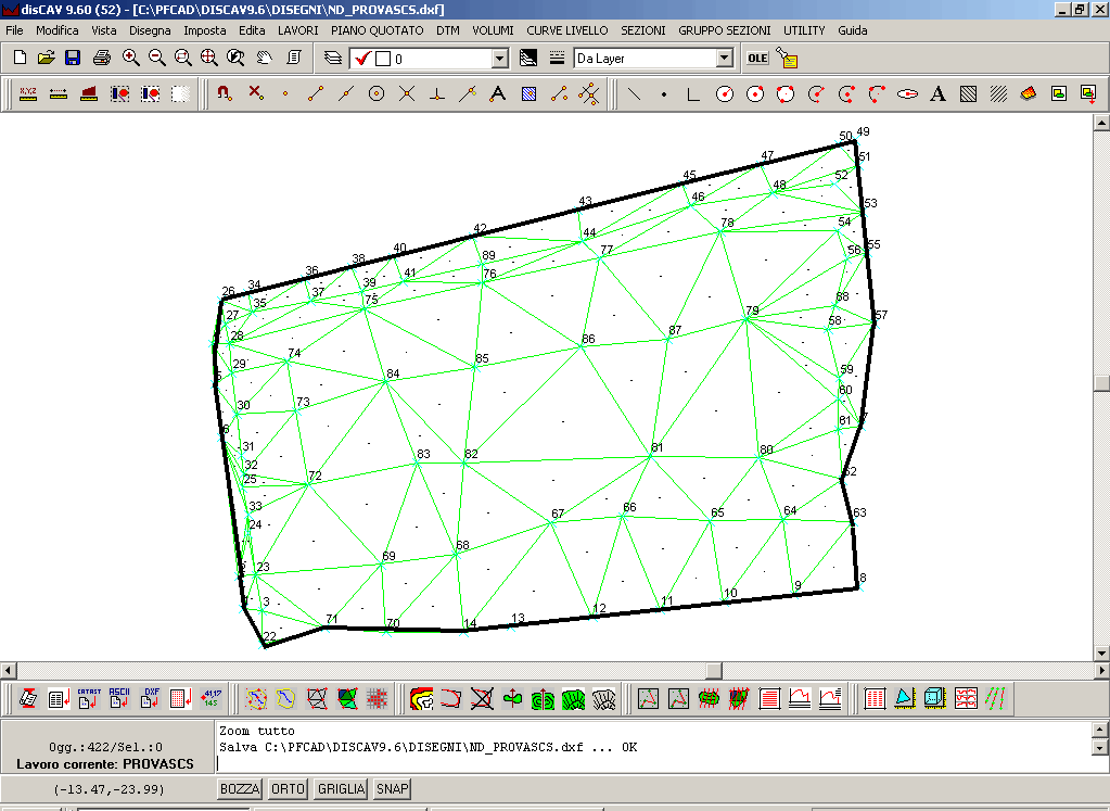 2) - Disegno dei singoli triangoli direttamente in grafica. Questo tipo di input grafico dei triangoli deve essere fatto utilizzando il sottomenu EDIT GRAFICO TRIANGOLI. FIGURA 9.