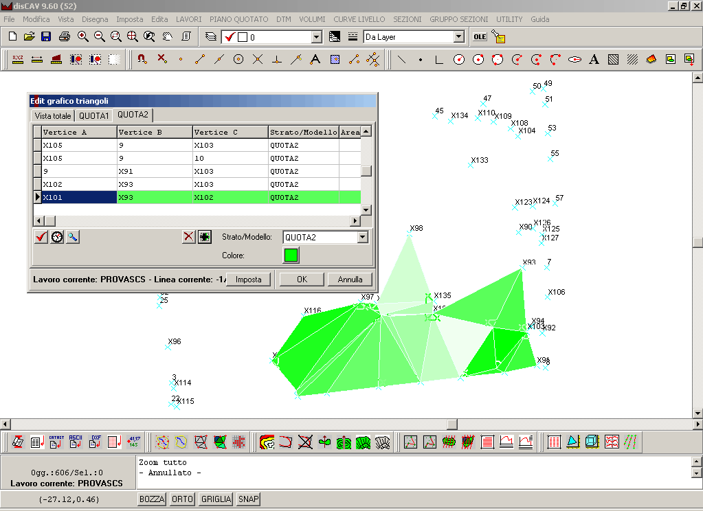 9.2 - EDIT GRAFICO TRIANGOLI Questa modalità permette l inserimento dei triangoli in modalità grafica, direttamente nel CAD.