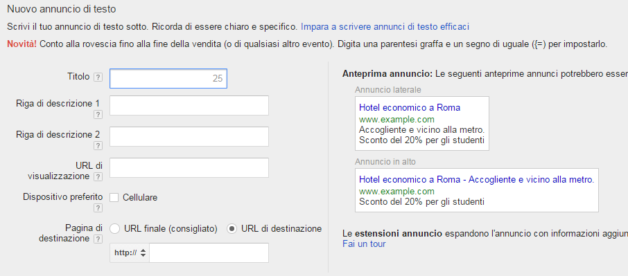 Il SEM Google Adwords Realizzare un messaggio convincente in soli 95 caratteri richiede grande competenza.