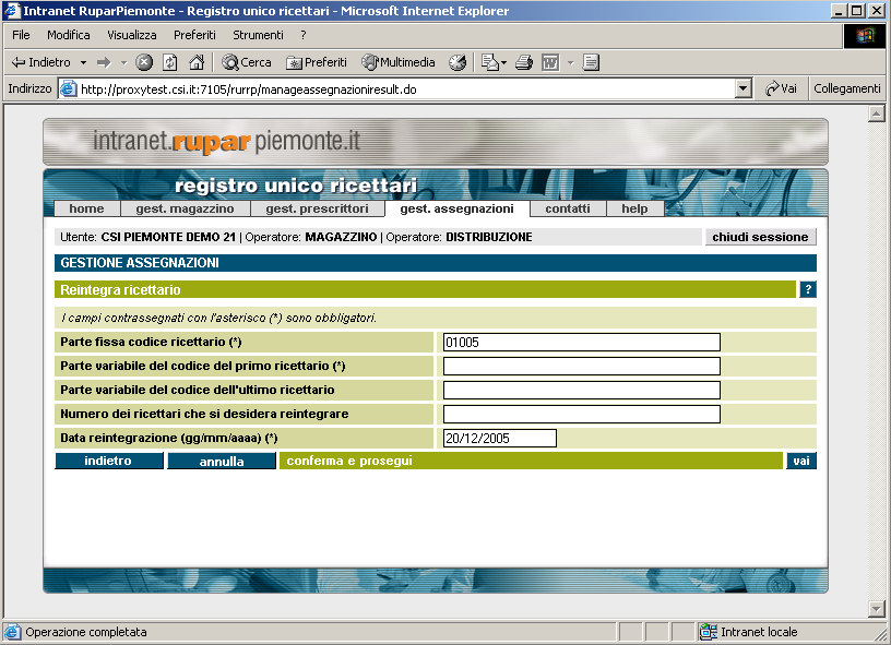 Pag. 33 di 33 Reintegra ricettari Figura 23 - Reintegra ricettari La pagina permette la restituzione di uno più ricettari precedentemente assegnati ad un prescrittore.