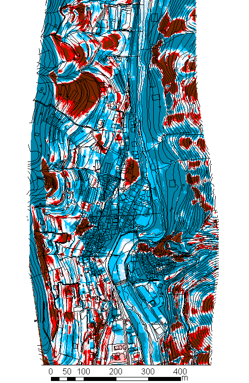 Figura 1.15 - Griglia delle celle ottenute come differenza tra i valori del DEM ricavato dai dati del laserscan e il DEM ricavato dalla CTR vettoriale in corrispondenza del ponte di Lovaira. Figura 1.