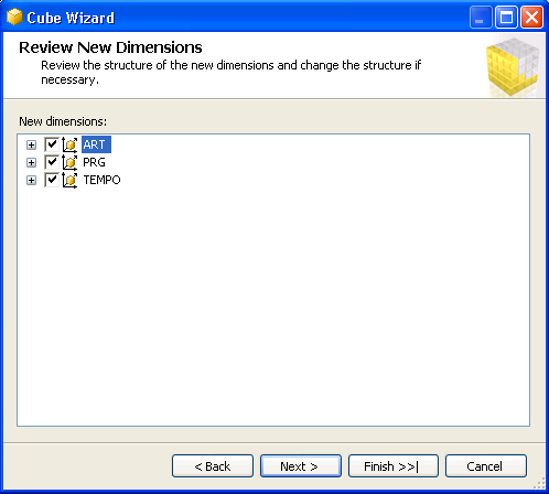 Creazione di un Cubo - 2 Selezionare il Data Souce View SQL Server 2005 può in modalità auto build identificare automaticamente i fatti e le dimensioni Definire la dimensione temporale Creazione di