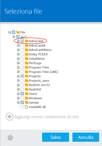 Queste impostazioni possono essere modificate in qualsiasi momento con il menu Backup Seleziona file. Per inserire AdmiCash nel backup, procedere come segue: Avviare AdmiCash e aprire una società.