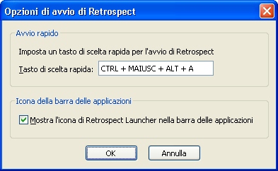 L'icona della barra delle applicazioni Quando si esce da Retrospect Express, per impostazione predefinita viene visualizzata un'icona Retrospect notifica della barra delle applicazioni di Windows.