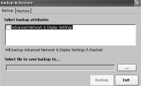 Capitolo 4 Sistema operativo Windows Backup and Restore L applicazione Backup and Restore permette di copiare l immagine del sistema attuale sul pannello operatore e di ripristinarla sulla stessa