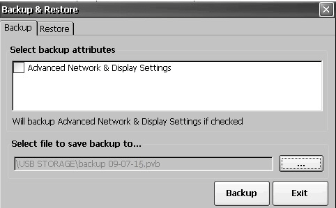 Sistema operativo Windows Capitolo 4 3. Fare clic sul pulsante di navigazione della scheda Backup. 4. Selezionare il percorso in cui salvare il file di backup.