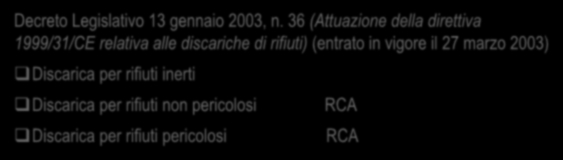 Smaltimento tradizionale dei rifiuti di amianto Decreto Legislativo 13 gennaio 2003, n.