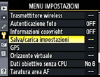 Impostazioni Fotocamera: Condivisione delle Impostazioni Per salvare sulla scheda di memoria presente in Slot 1 le impostazioni correnti della fotocamera,