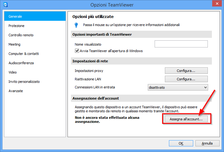 Configurare TeamViewer Assegnare il computer al proprio account TeamViewer 5.