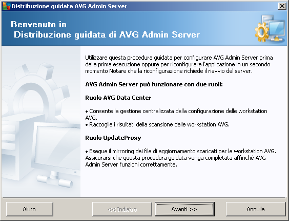 3. Distribuzione guidata di AVG Admin La Distribuzione guidata di AVG Admin Server viene avviata subito dopo l'installazione di AVG AntiVirus Business Edition 2013.