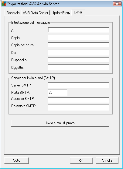 9.3.4. Scheda Email In questa scheda sono disponibili le opzioni seguenti: Per poter inviare rapporti grafici tramite email o ricevere notifiche, è necessario innanzitutto configurare questa scheda.