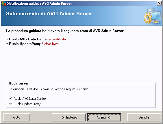 Nota: Si consiglia di completare la procedura guidata per la corretta esecuzione di AVG Admin Server. 3.2.