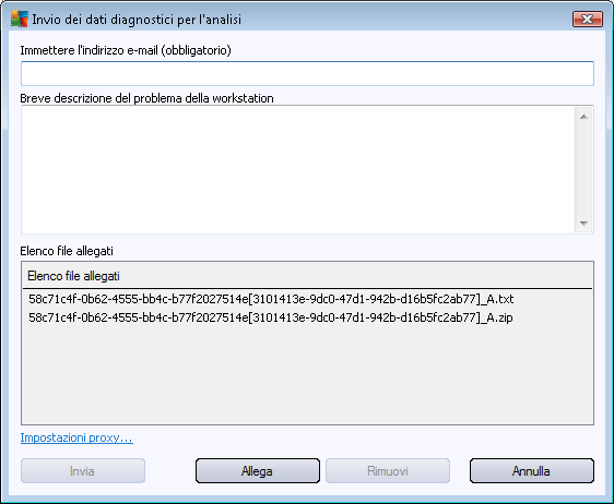 Immettere il proprio indirizzo email e descrivere brevemente il problema con la workstation nel campo successivo. Se è necessario allegare file aggiuntivi (ad es.