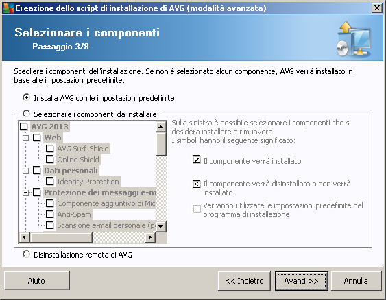 predefinite. Cartella contenente il pacchetto di installazione di AVG: digitare il percorso completo del pacchetto di installazione di AVG o utilizzare questo pulsante corretta.