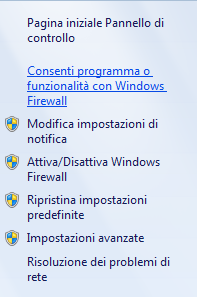 Esclusioni Windows Firewall Accedere al Windows Firewall da Pannello di Controllo: Figura 32 Nella colonna di sinistra