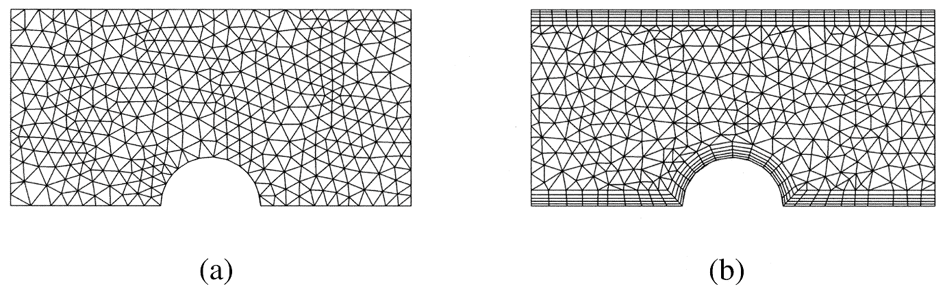 Figura 3.6 - Esempi di griglie non strutturate: (a) tetraedrica; (b) ibrida.