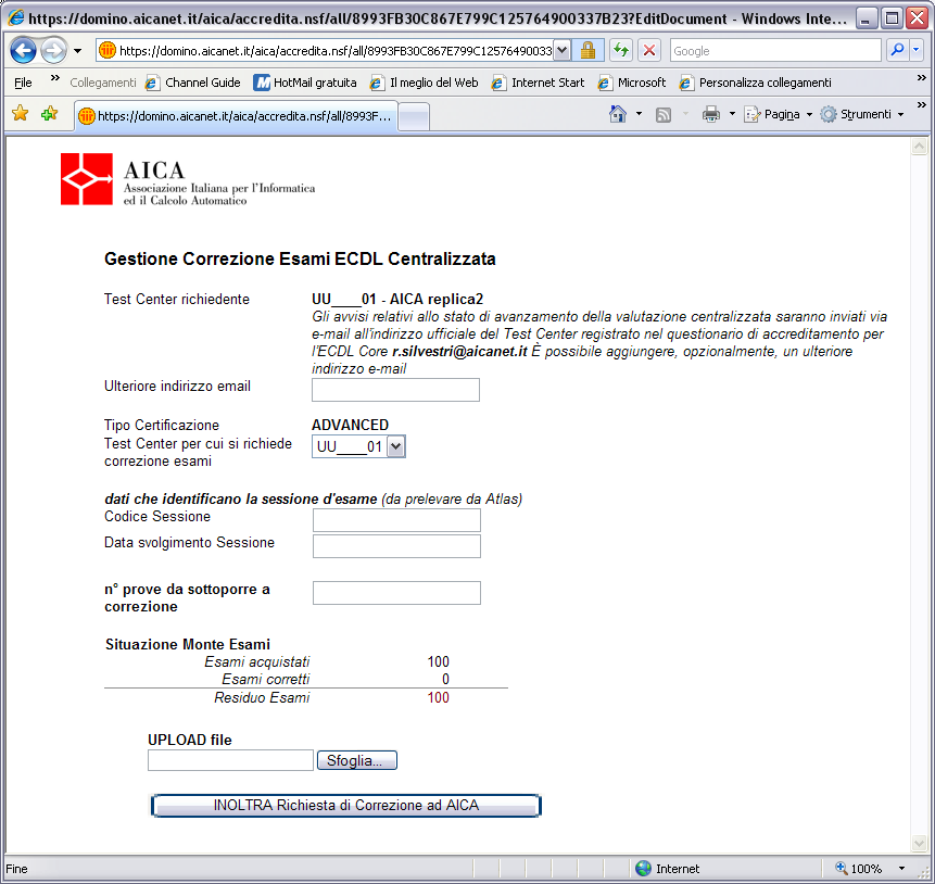 Pag. 4 di 9 fig. 2 Il Test Center che richiede il servizio deve compilare il modulo Web.