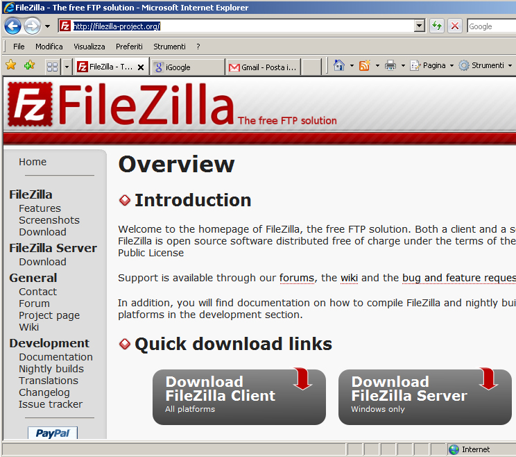 Configurazione con FileZilla 1 Quando si fa un utilizzo frequente dell FTP è consigliabile utilizzare un programma in grado di gestire più indirizzi FTP e di monitorare i