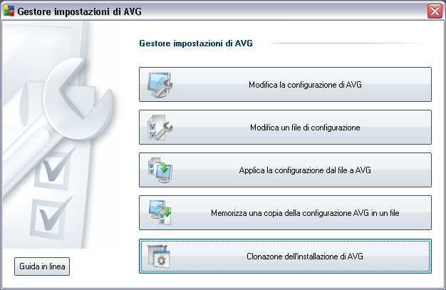 8. AVG Settings Manager AVG Settings Manager è uno strumento adatto soprattutto alle piccole reti che consente di copiare, modificare e distribuire la configurazione AVG.