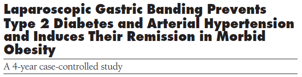 Scopo: confrontare l efficacia del bendaggio gastrico regolabile laparoscopico (LAGB) rispetto alla dieta convenzionale su prevenzione e remissione del diabete di tipo 2 e dell ipertensione nell