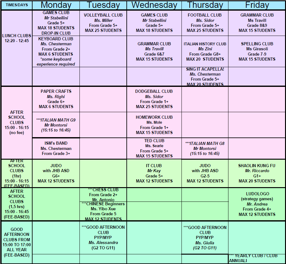 AFTER SCHOOL ACTIVITIES & CLUBS TRIAL WEEK 19-23 JANUARY DETAILED INFORMATION INCLUDING DESCRIPTIONS & PRICES WILL BE