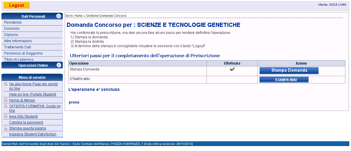 ATTENZIONE: è necessario indicare almeno la preferenza di un corso di laurea.