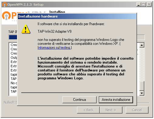 10. durante l'installazione del software verrà installato un particolare componente che richiede una ulteriore accettazione da parte dell'utente; proseguire con