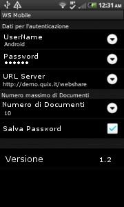 inseriti: Nome utente Password URL del Server
