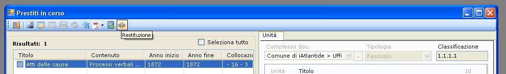 La selezione dell utente attiva i due tasti Gestione e Storico prestiti.