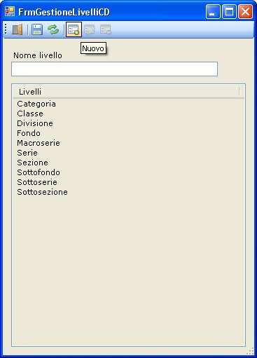 Nuovo livello Per aggiungere un nuovo livello alla lista premere il tasto Nuovo.