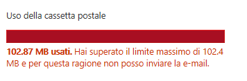 All avvicinarsi della soglia prestabilita, all accesso alla mail, comparirà il seguente messaggio: Nella pagina di opzioni account comparirà: Una