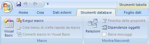 4. RELAZIONI TRA TABELLE 24. Selezionare la scheda Strumenti Database. Nel Gruppo Mostra/Nascondi selezionare Relazioni 25.