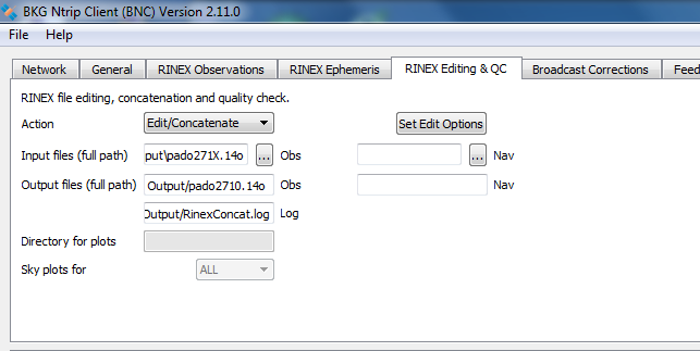 Per editare un file RINEX con BNC è necessario impostare le opzioni di modifica selezionando il tasto Set Edit Options, quindi si aprirà una finestra (vedi fig.
