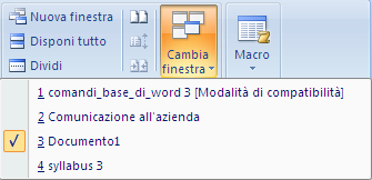 G. Pettarin ECDL Modulo 3: Word 38 In alternativa, l elenco dei file aperti appare nel menu del pulsante Cambia finestra della scheda Visualizza.