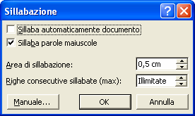 sillabare singole parti, selezionando, inversamente, le parti da non sillabare e scegliendo dal menù formato, sezione paragrafo, nella scheda distribuzione testo, la voce non sillabare. 3.