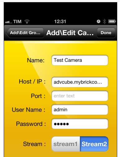 Nel menu EasyLink scegliere un nome arbitrario per identificare la telecamera (esempio: advcube.mybrickcom.com), verificare la disponibilità sul server (Verifica) e infine premere Applica.
