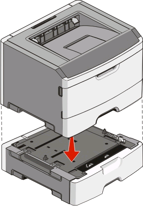 6 Allineare la stampante al cassetto e abbassare la stampante fino a bloccarla in posizione. Collegamento dei cavi 1 Collegare la stampante a un computer o a una rete.