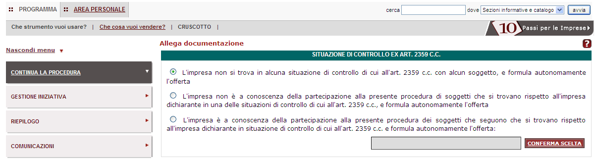 Passo 4 Documenti di offerta Costi della sicurezza Offerta economica Eventuali atti relativi a R.T.I.