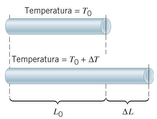 Dilatazione termica lineare dei solidi Se la temperatura di un solido di lunghezza iniziale L0 cambia di ΔT, la sua lunghezza cambia