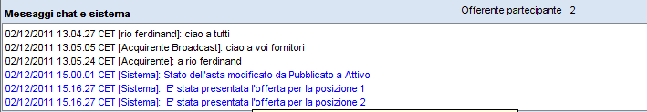 - 41 - Le informazioni da scambiare vengono inserite nell'area della chat ed inviate cliccando sul tasto "Invia".