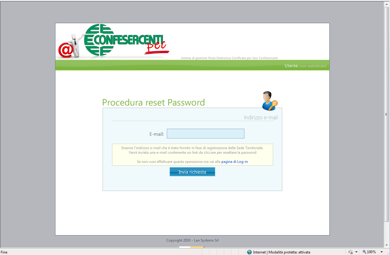3 Attivando il pulsante Password smarrita? Clicca qui esiste la possibilità di recuperare la password dimenticata attraverso una procedura di reset.